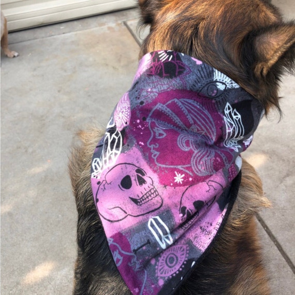 Skulls Gothic Dog Reversible Bandana Scarf Size XLARGE
